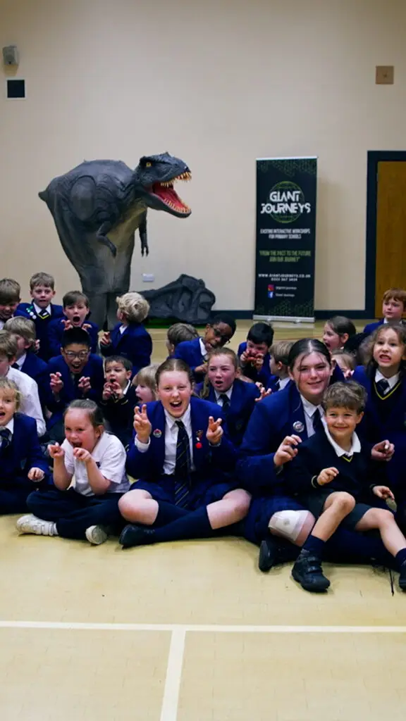 Dinosaur in school assembly
