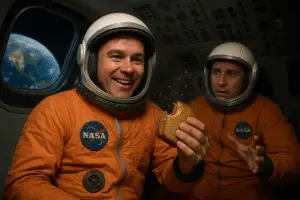 astronaut eating a sandwich