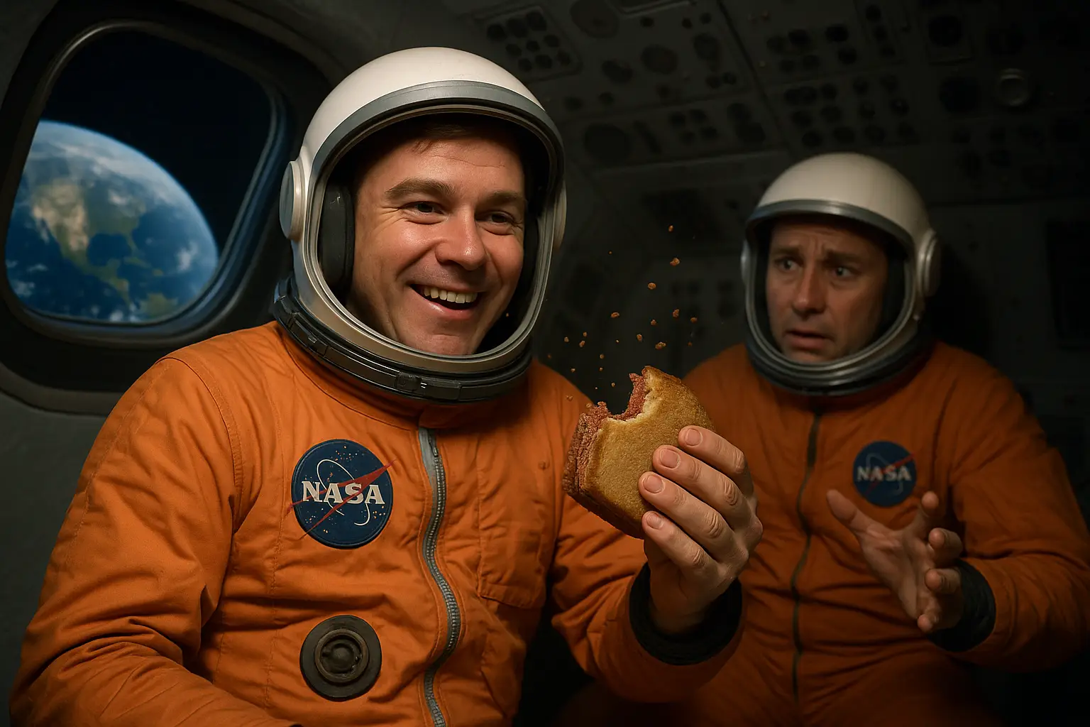 astronaut eating a sandwich