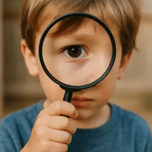 child with magnifying glass
