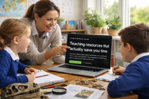 Teacher viewing teaching resources