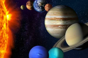 SPACE VR JOURNEY All the planets of the solar system shown together with the Sun