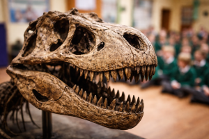 dino skull dinosaur skull in school assembly
