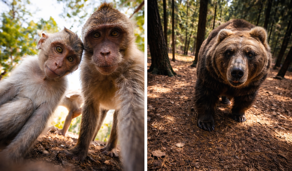 monkeys and bear