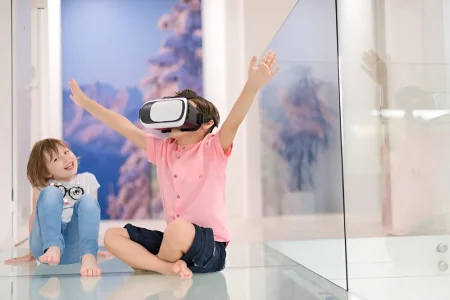 two kids enjoying VR